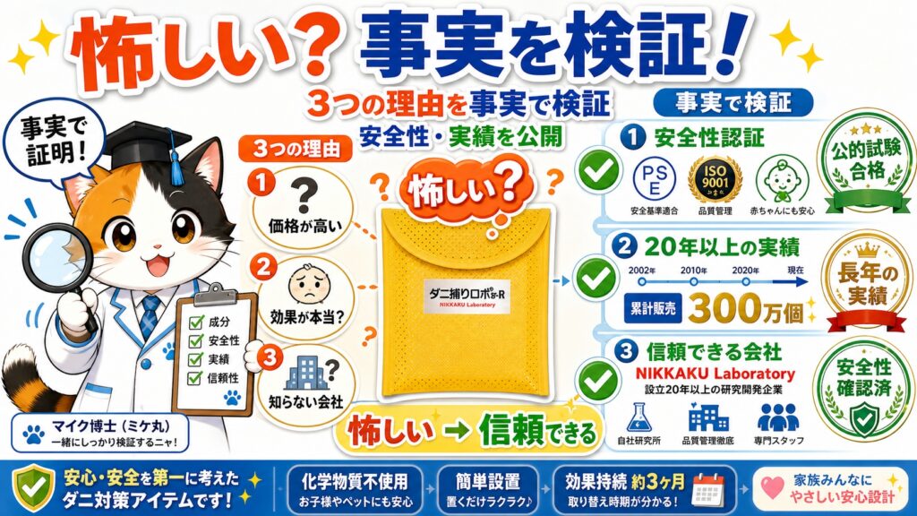 ダニ捕りロボは怪しい？と感じる3つの理由を事実で検証【安全性・実績】