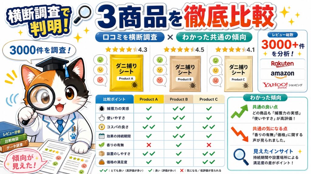 ダニ取りシートの口コミまとめ｜3商品の評判を横断調査してわかった傾向