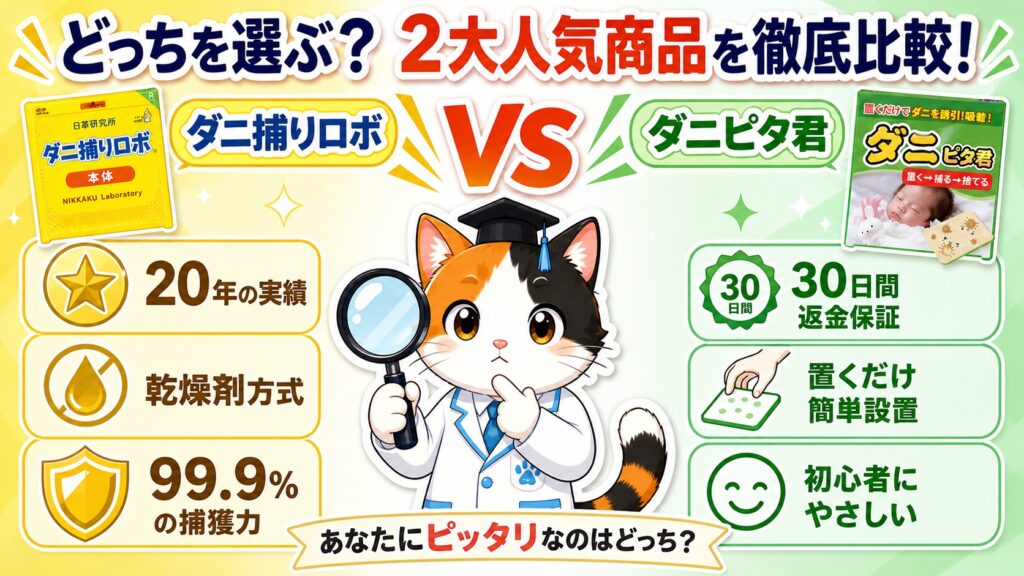 ダニ捕りロボとダニピタ君はどっち？7項目で徹底比較