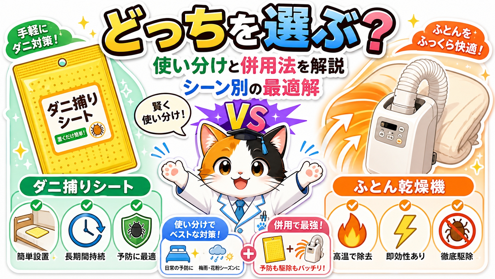 ダニ取りシートと布団乾燥機どっちがいい？使い分けと併用法