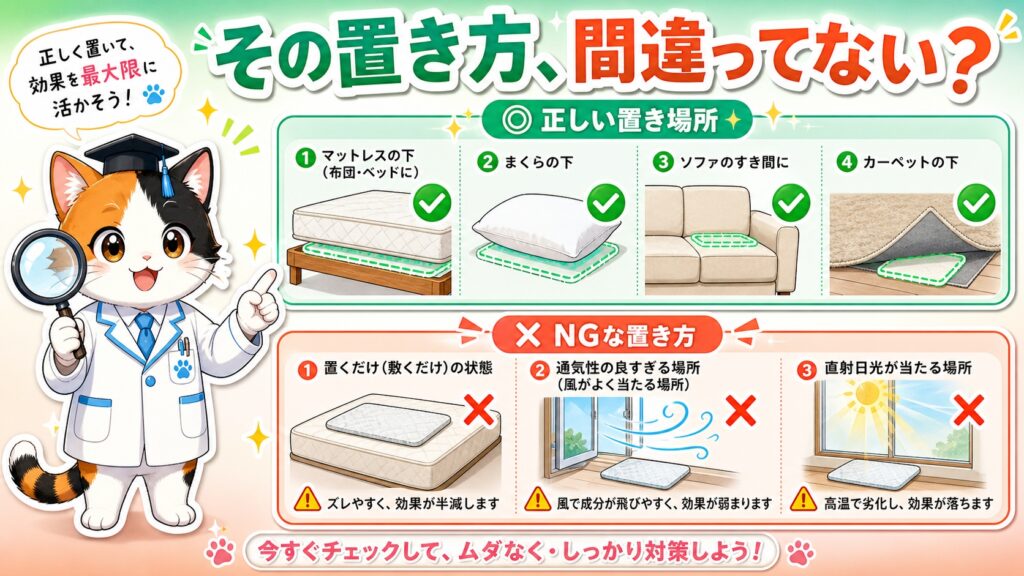 ダニ取りシートの置き場所はどこが効果的？場所別の置き方とNG例